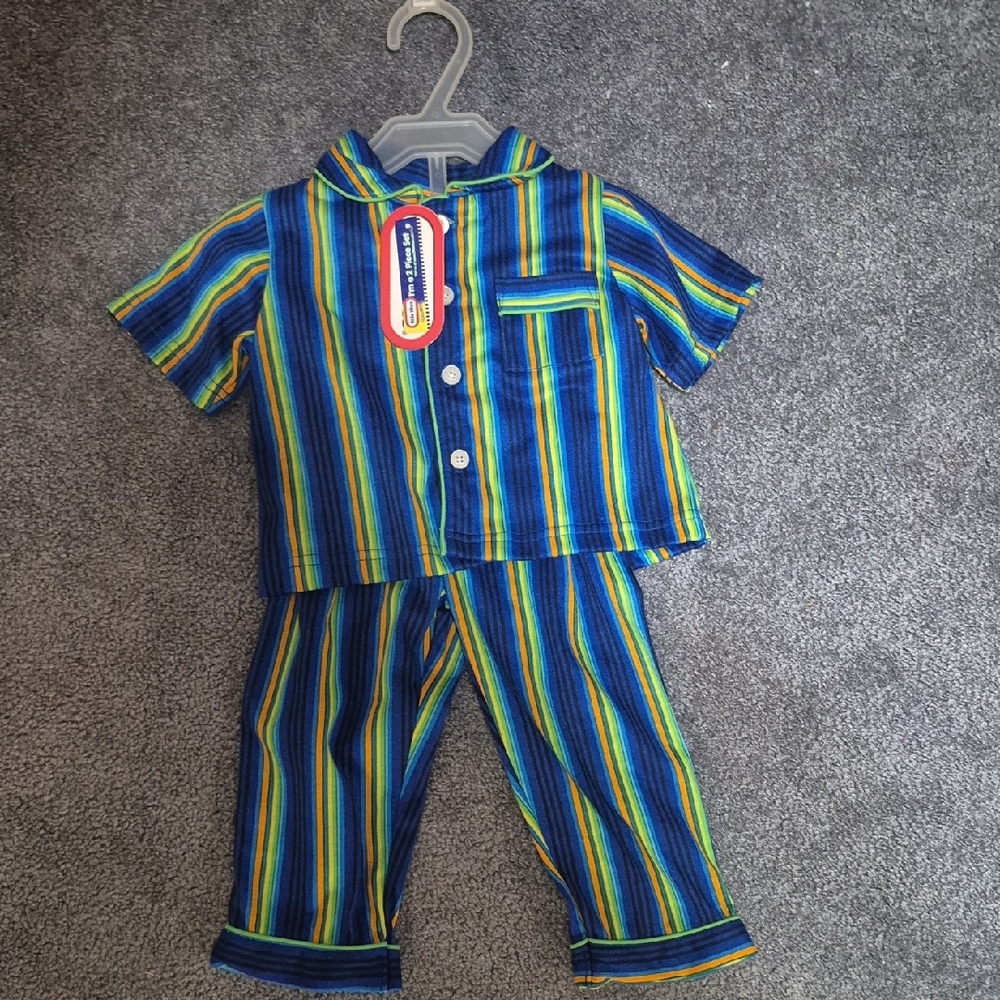 Wonder Nation Blue and Yellow Striped Pajama Set